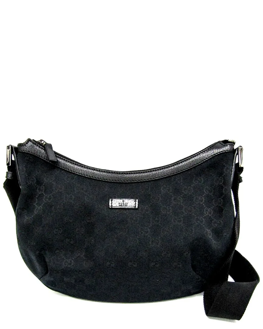Black GG Canvas & Leather Shoulder Bag (authentic Pre-Loved)