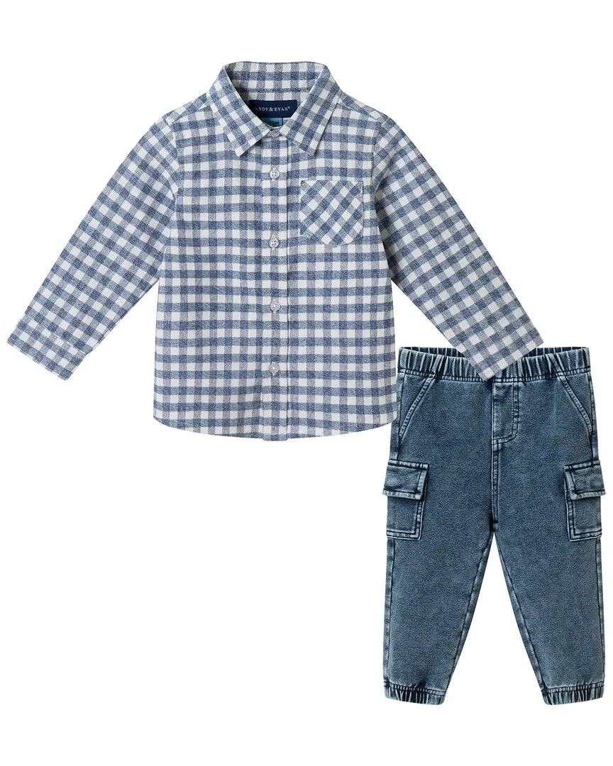 Button-Down Denim Jogger Set by Andy & Evan
