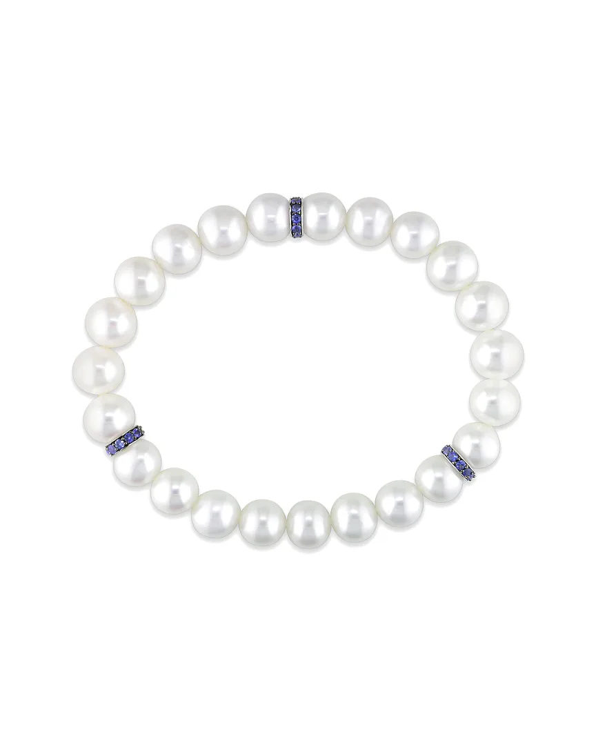 14K 1.00 ct. tw. Sapphire & 10Mm Freshwater Pearl Stretch Bracelet