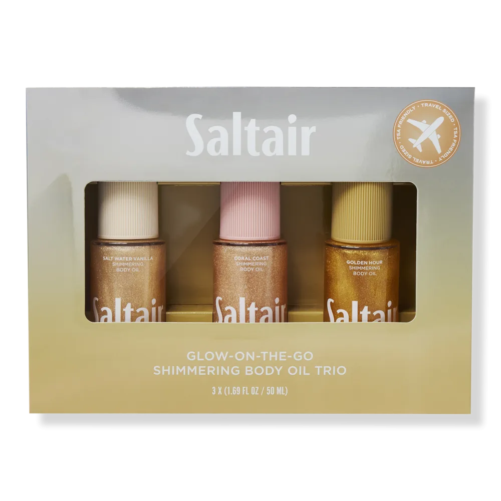 Glow-On-The-Go Shimmering Body Oil Trio - Holiday Travel Ready Set by Saltair
