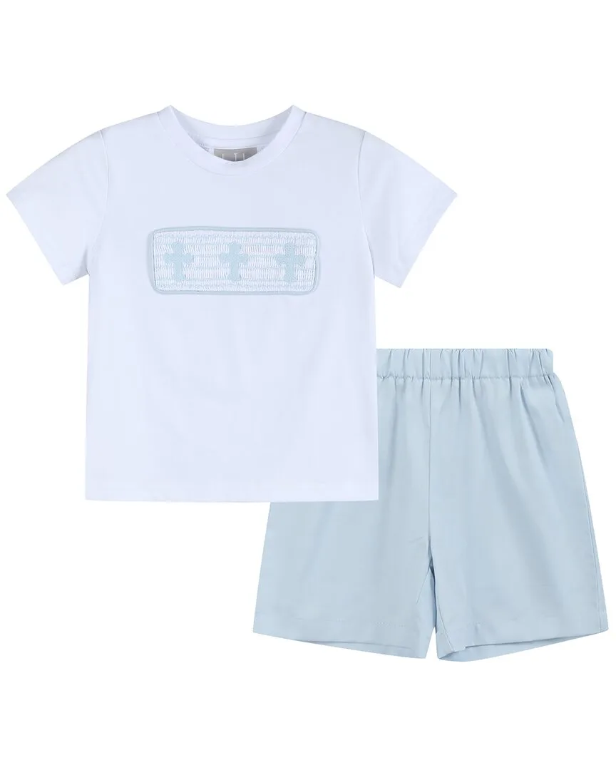 Short & White Crosses Shirt Set by Lil Cactus