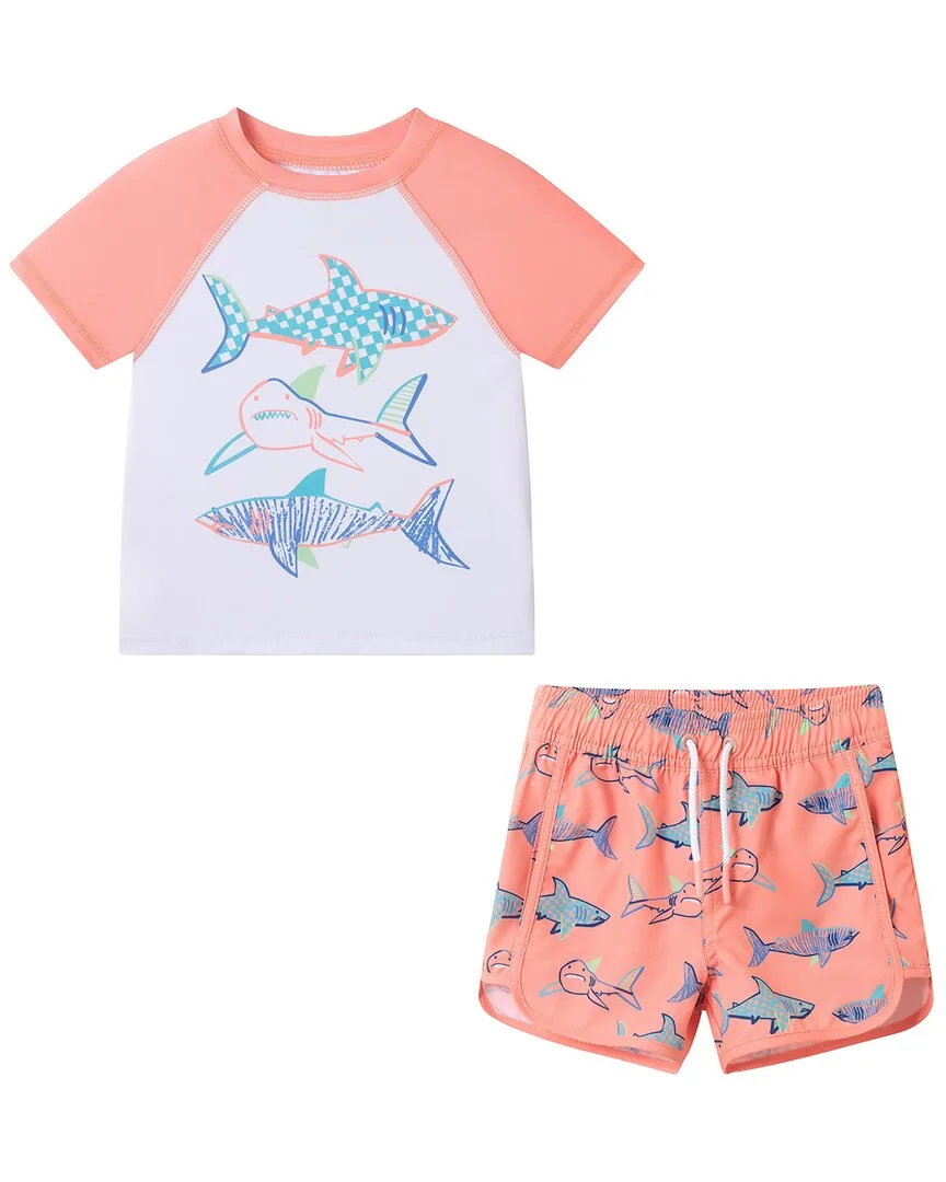 Neon Coral Shark Rashguard Set by Andy & Evan