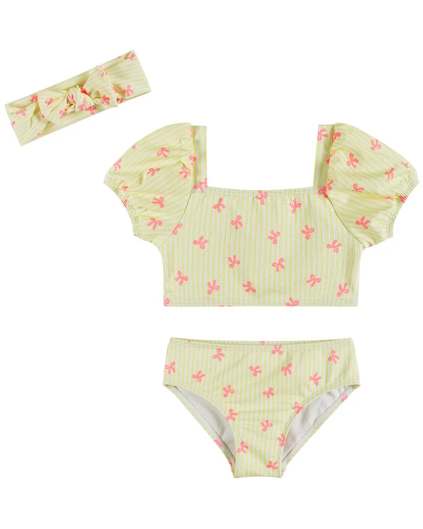 Yellow Stripe Puff Sleeve Tankini by Andy & Evan