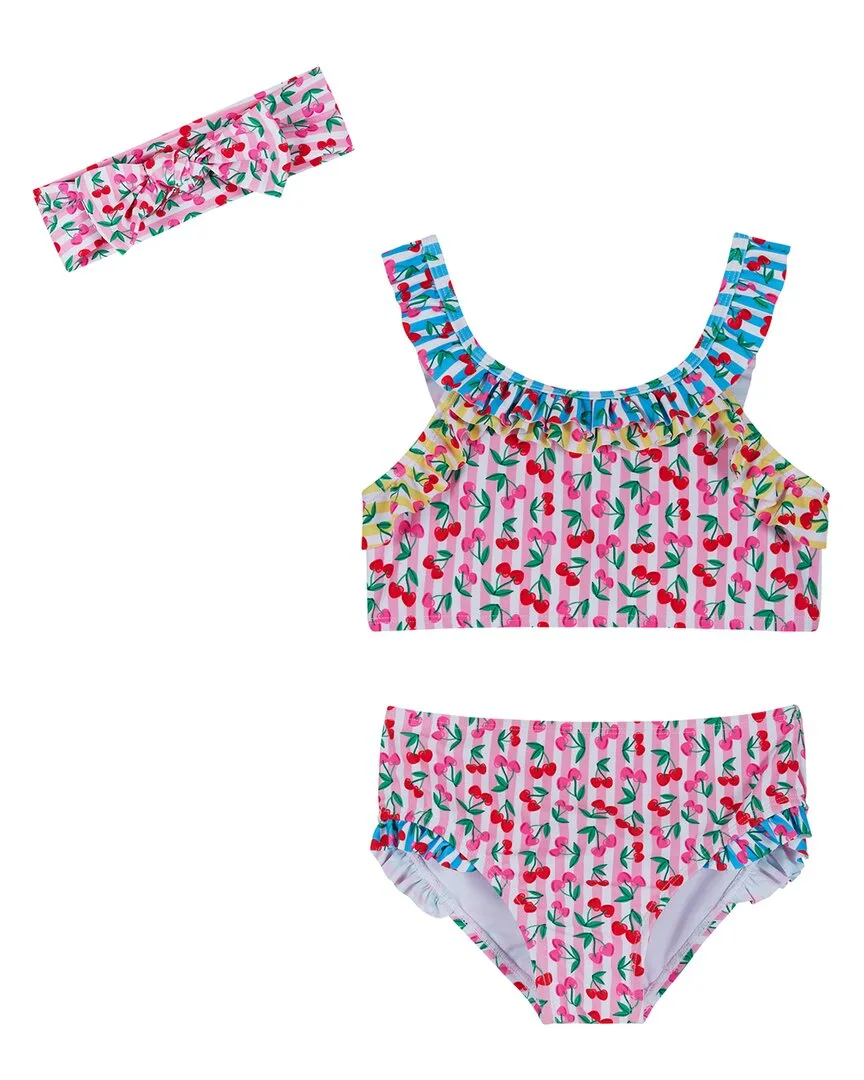 Cherry Stripe Ruffle Bikini with Headband by Andy & Evan