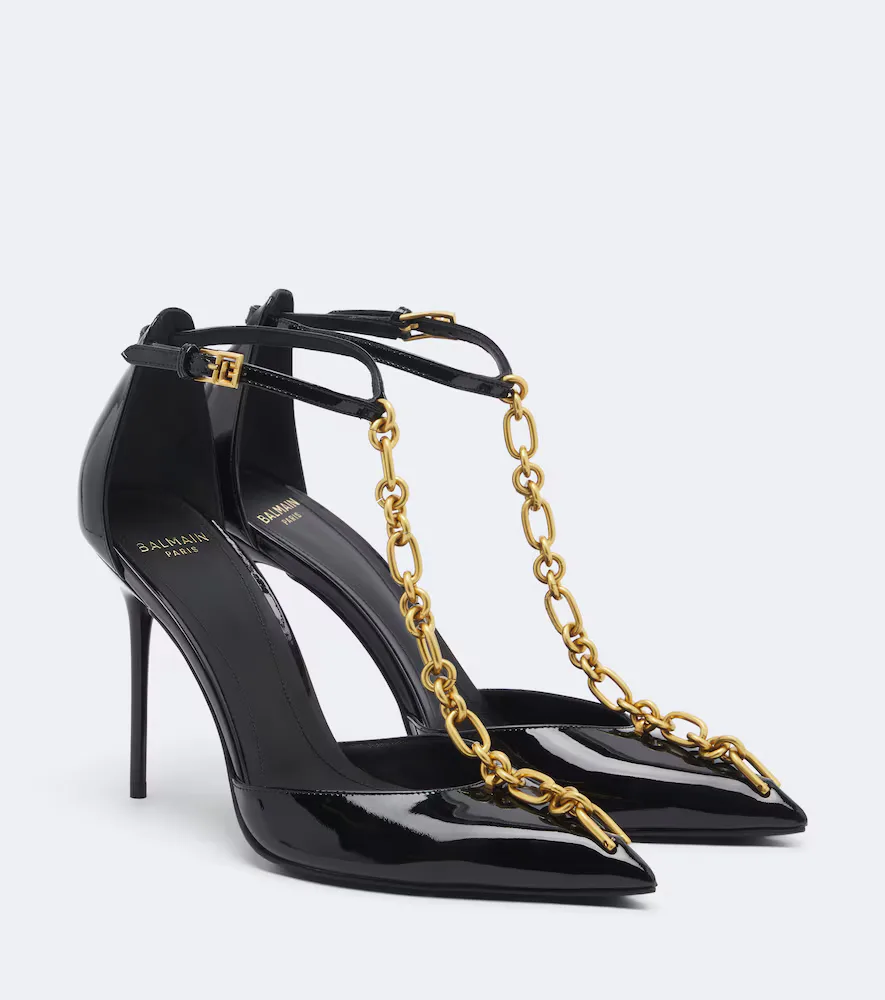 Chain-Detail Patent Leather Pumps by Balmain