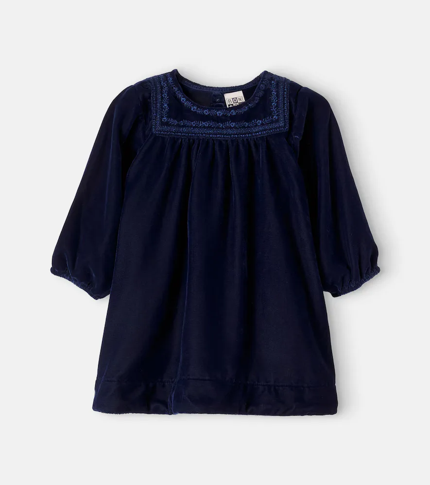 Baby Pimousse Embroidered Gathered Velvet Dress by Bonton