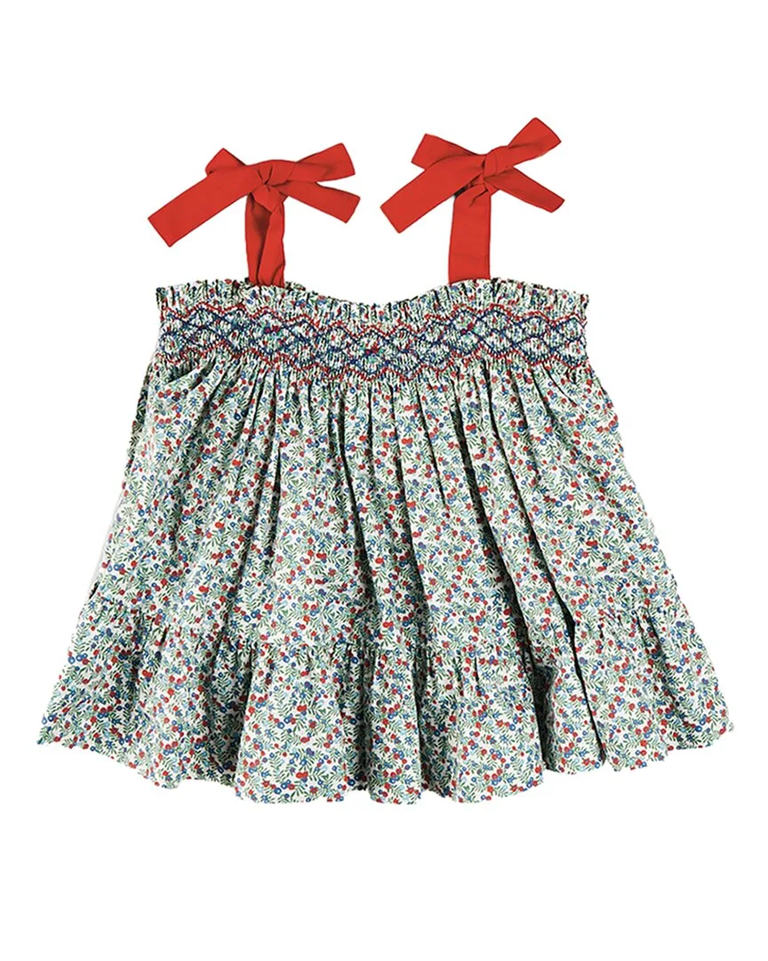 Evelyn Floral Smock Detail Tie Strap Top by Pepa London