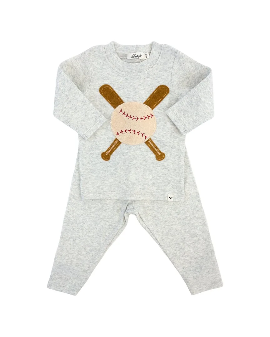 2Pc Vintage Baseball Terry Applique Set by Oh Baby