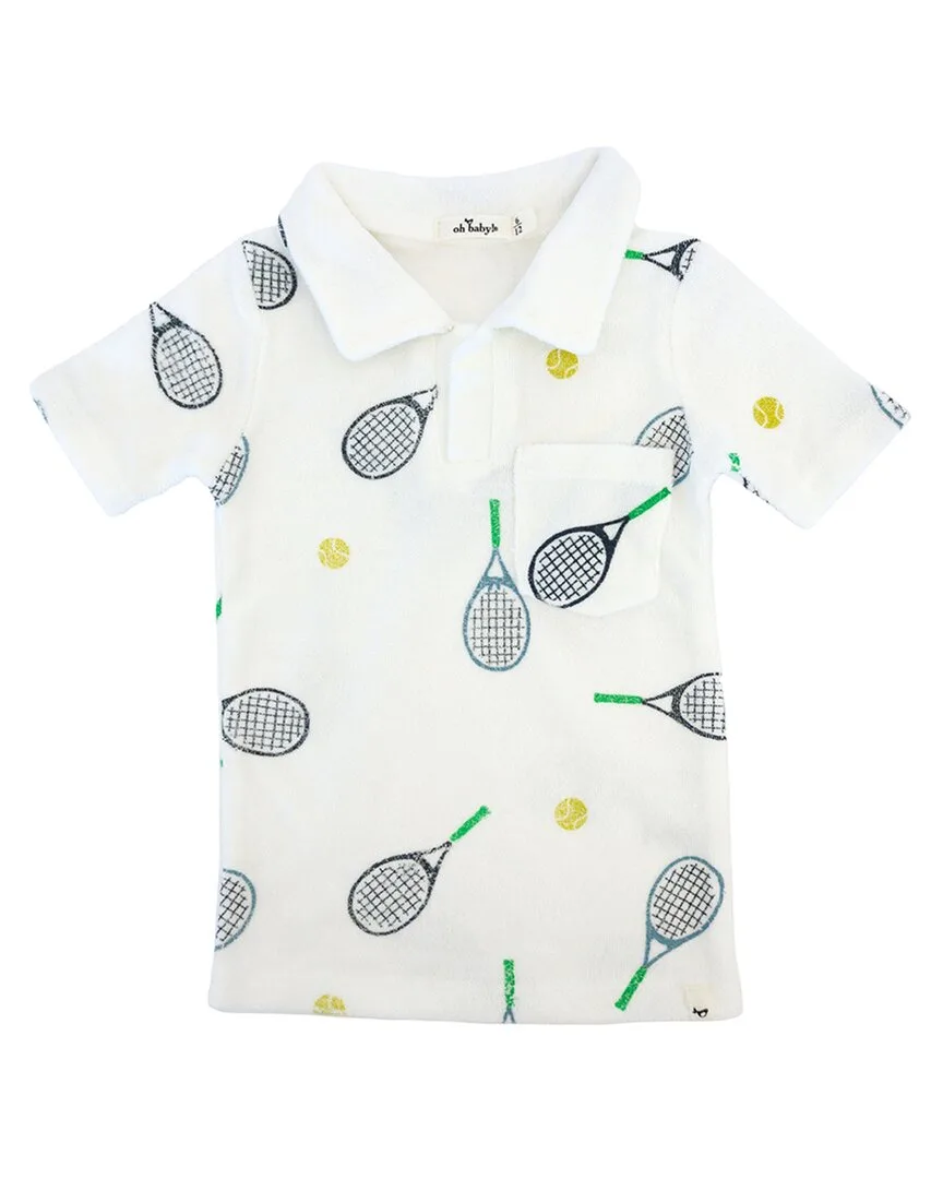 Tennis Print Terry Polo Shirt by Oh Baby