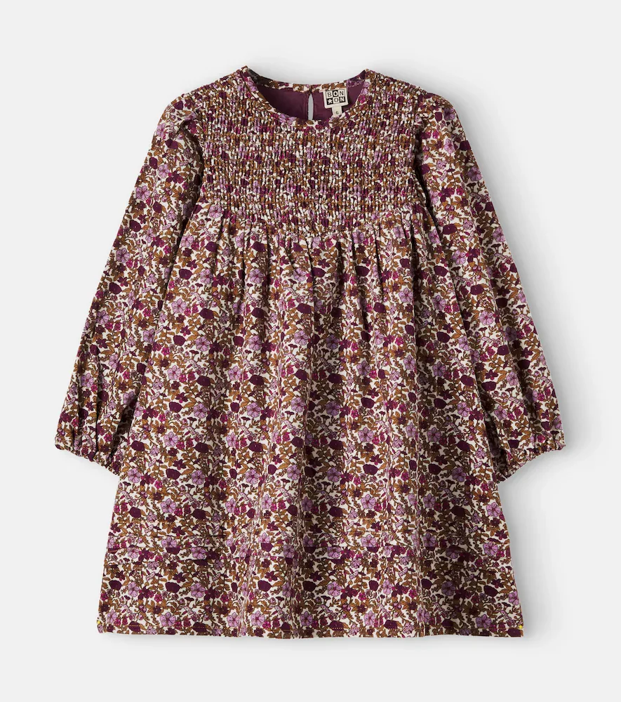Perle Floral Shirred Cotton Corduroy Dress by Bonton