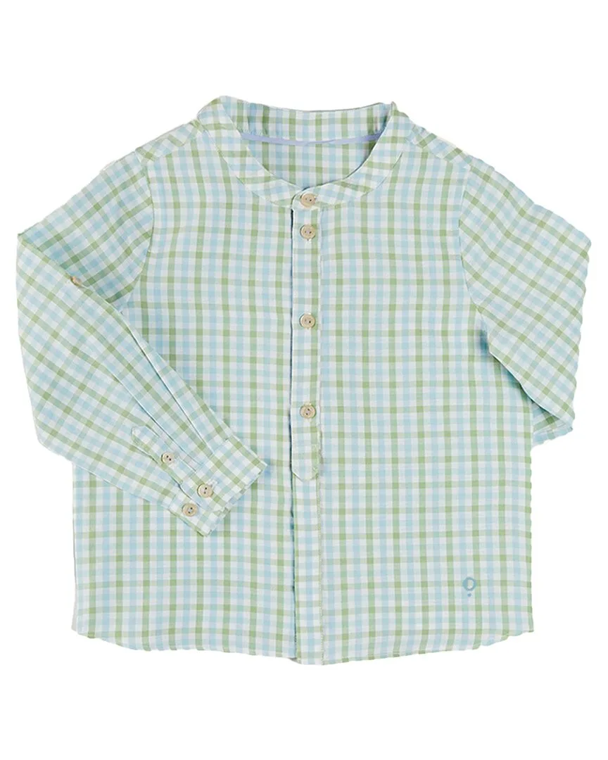 Maxwell Gingham Mao Collar Shirt by Pepa London