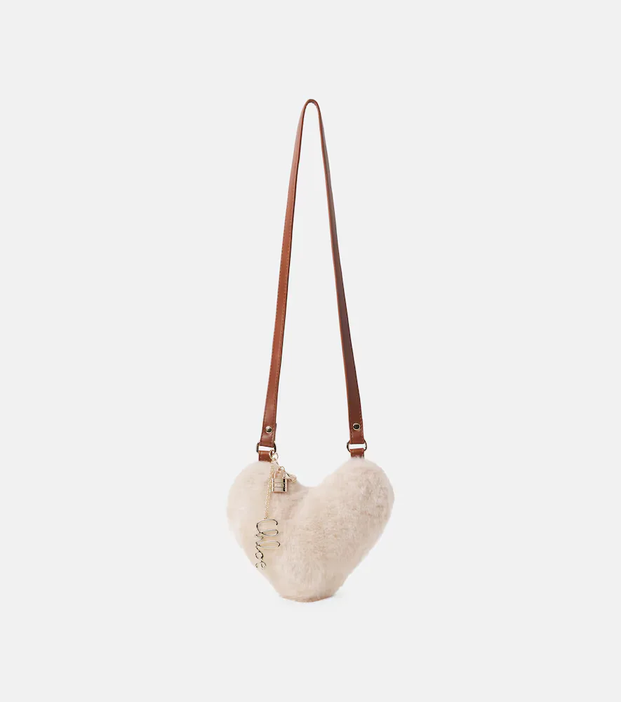 Heart Leather-Trimmed Crossbody Bag by Chloe Kids