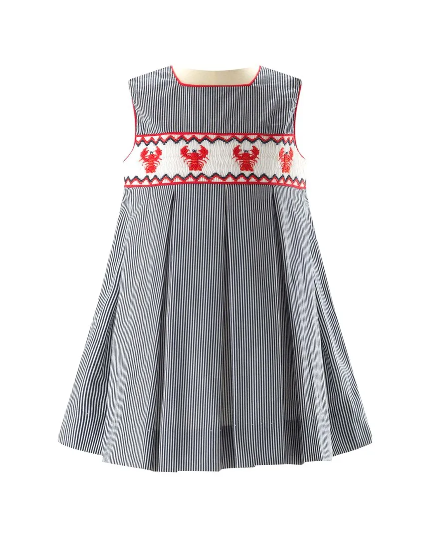 2Pc Stripe Lobster Smocked Dress & Bloomer by Rachel Riley