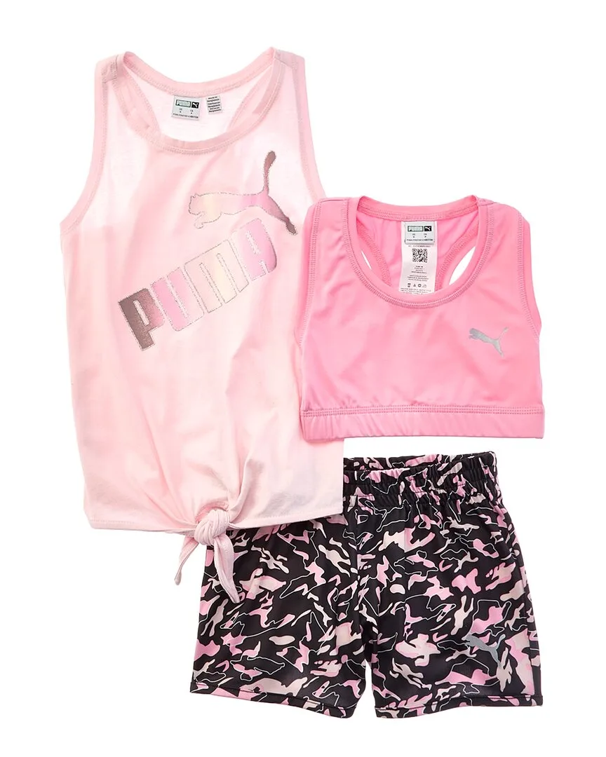 3Pc Jersey Tank, Bra & Short Set by PUMA