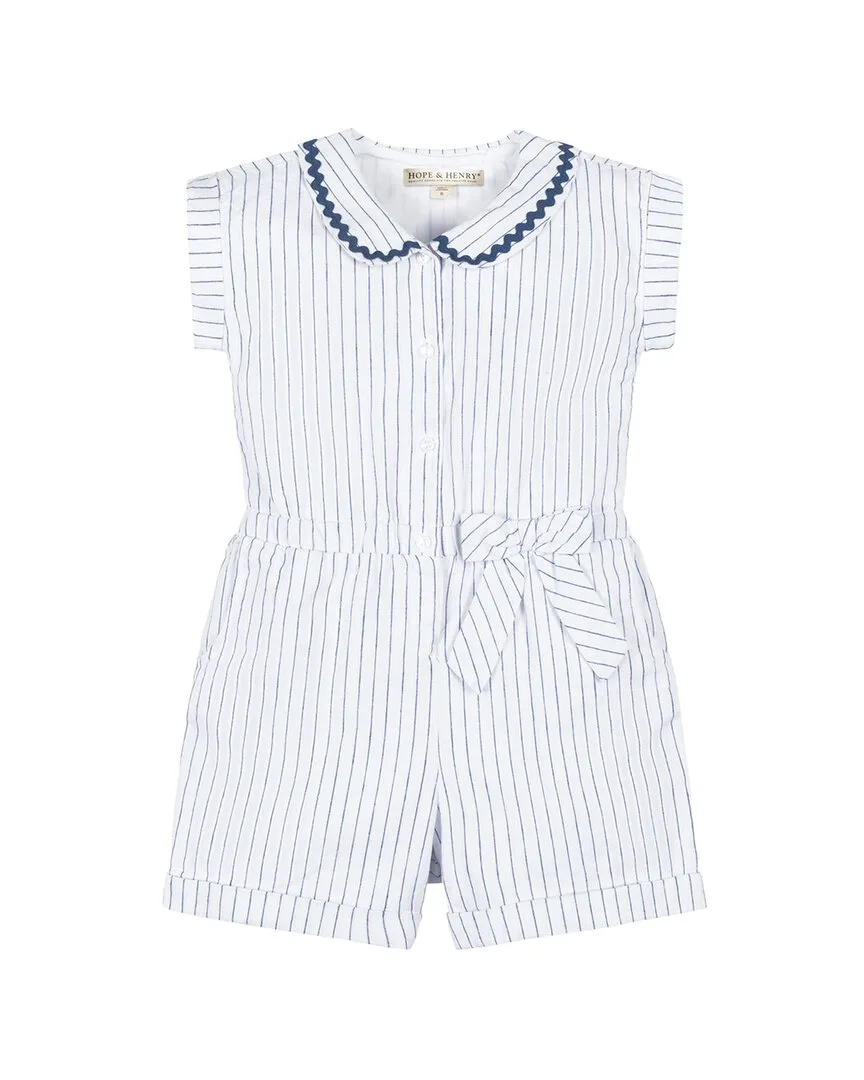 Collared Button Front Linen-Blend Romper by Hope & Henry