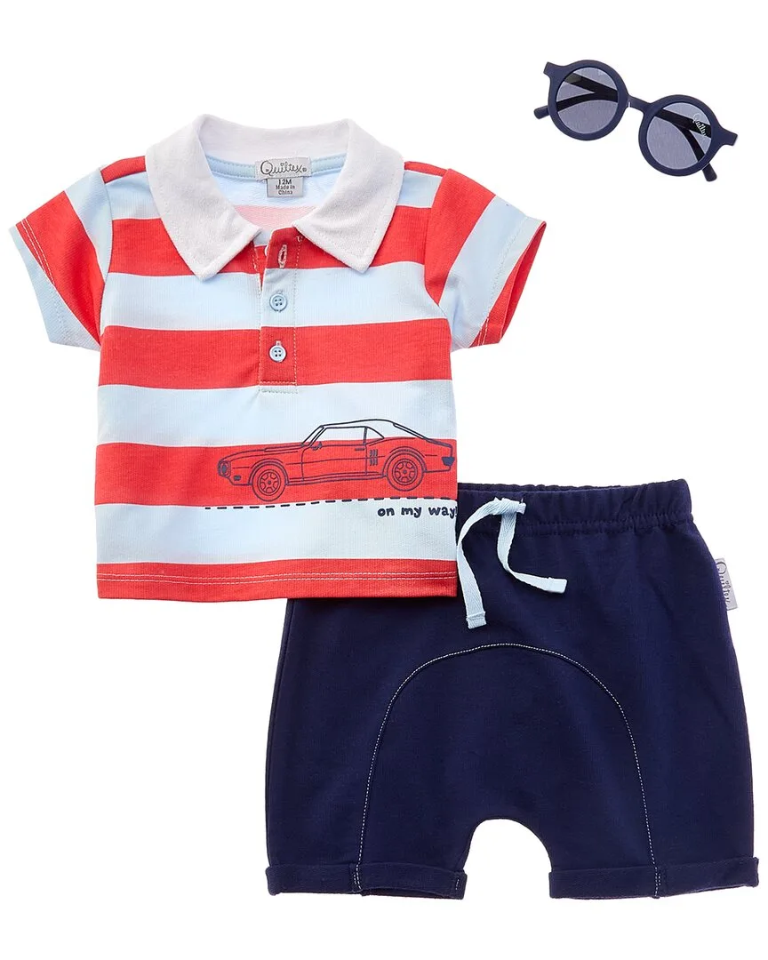 On My Way 2Pc Polo Short Set by Quiltex
