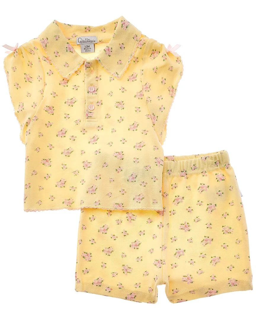 2Pc Flowers Polo Shirt & Short Set by Quiltex