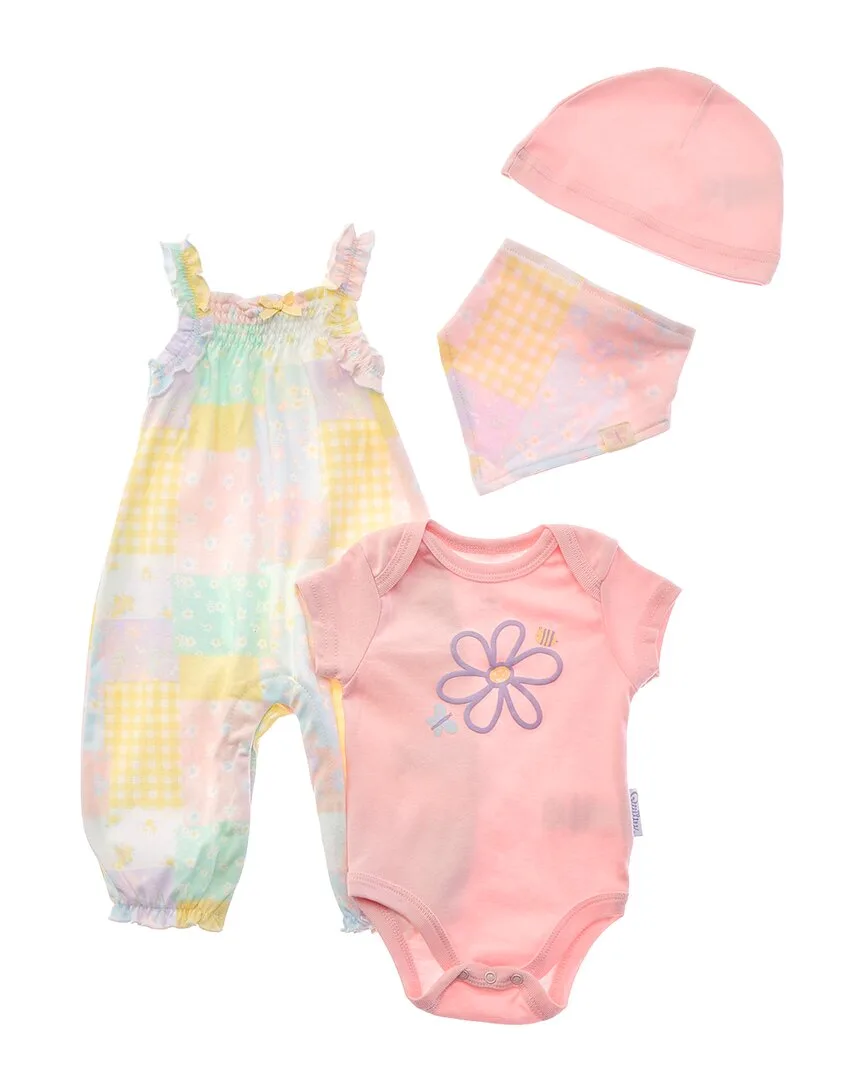 4Pc Flower Market Layette Romper, Hat & Bib Set by Quiltex
