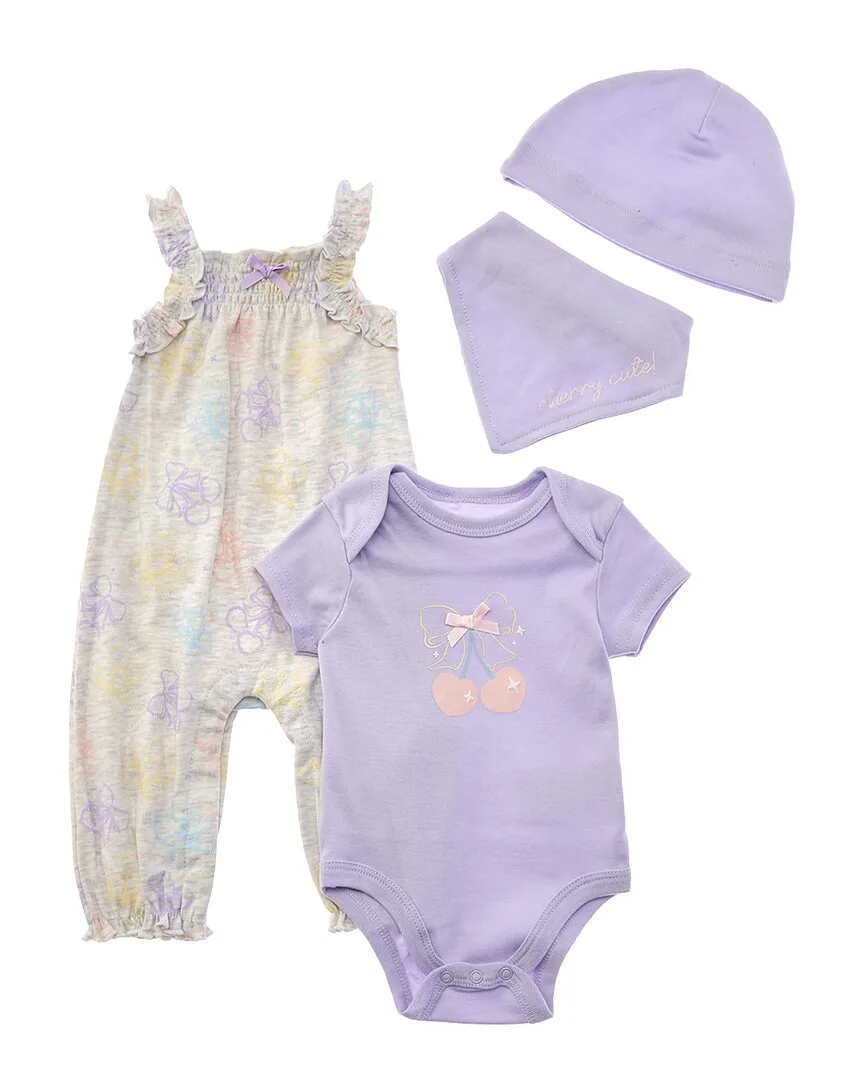 4Pc Cherry Sweet Layette Romper, Hat & Bib Set by Quiltex