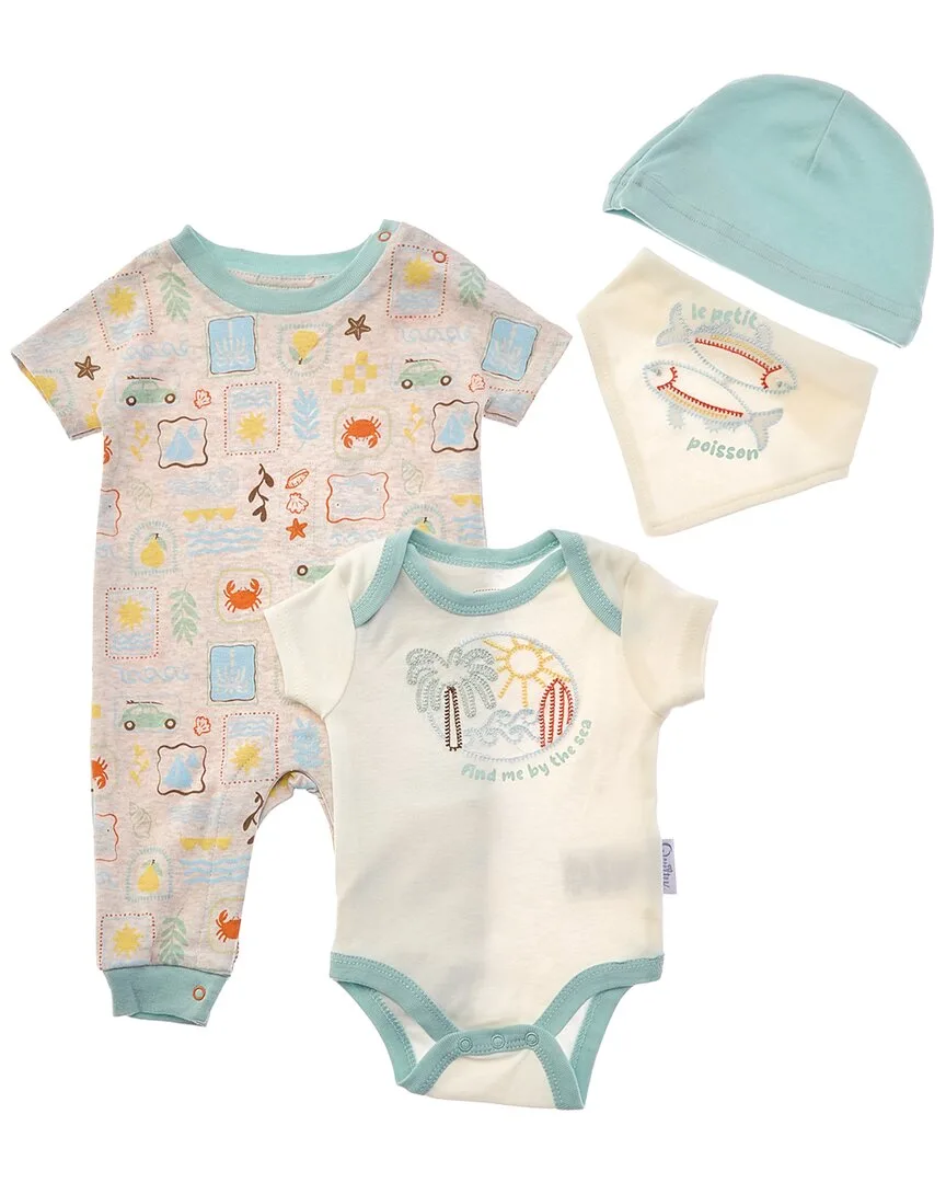 4Pc Find Me by the Sea Layette Romper, Hat & Bib Set by Quiltex