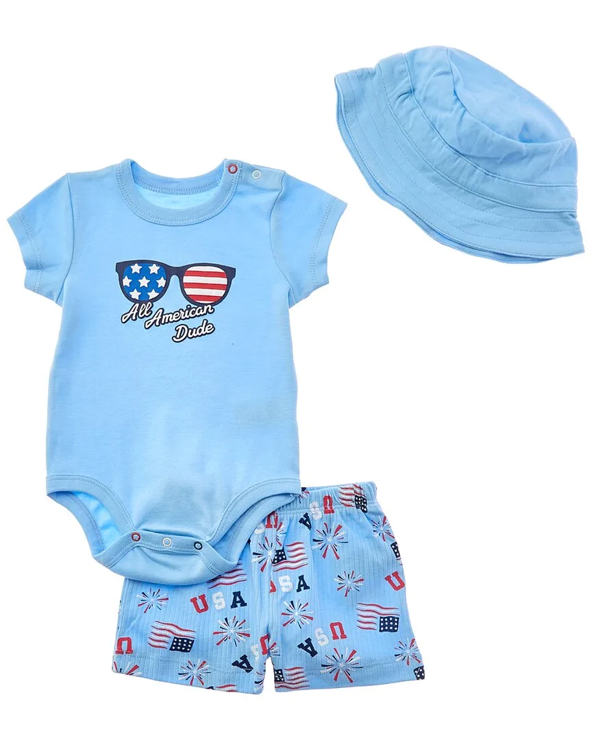 All American Dude 3Pc Romper, Short & Hat Set by Quiltex