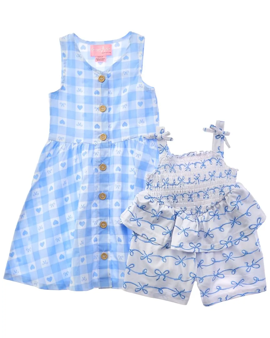 2Pk Bowtastic Woven Dress & Knit Romper Set by Freestyle