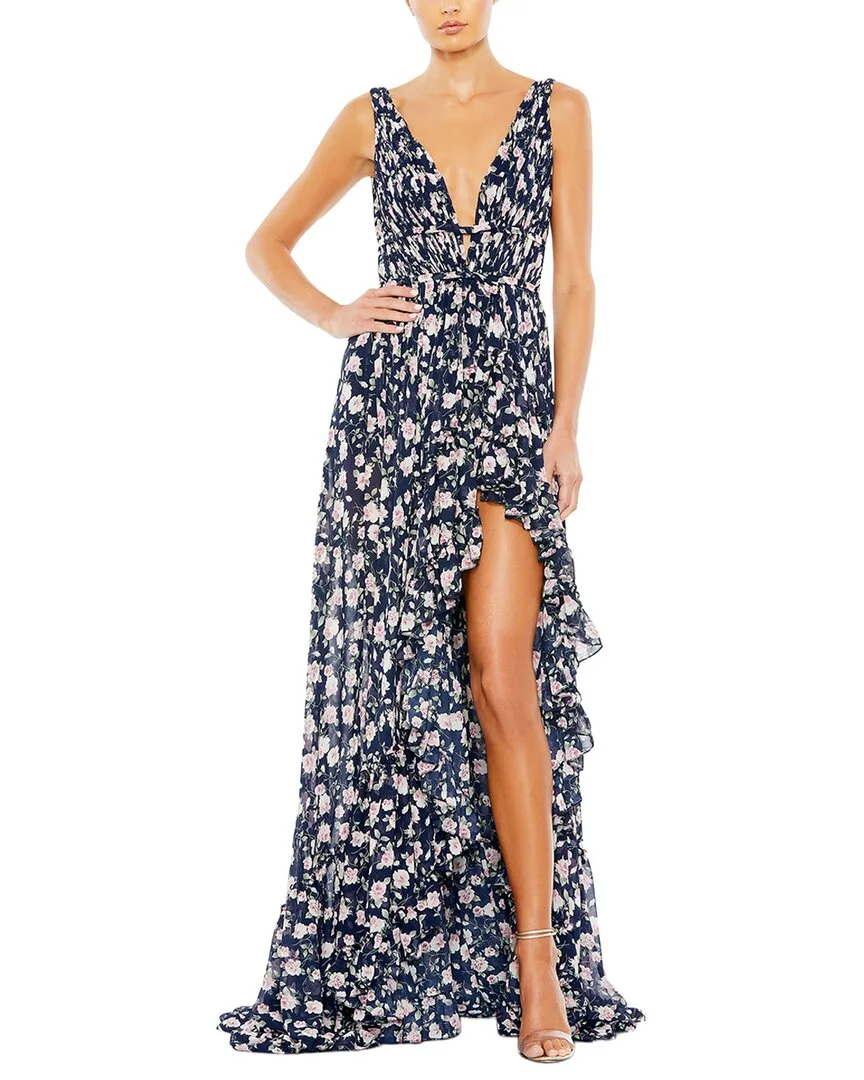 Mac Duggal Floral Print Sleeveless Ruffled High Low Gown by M.A.C.
