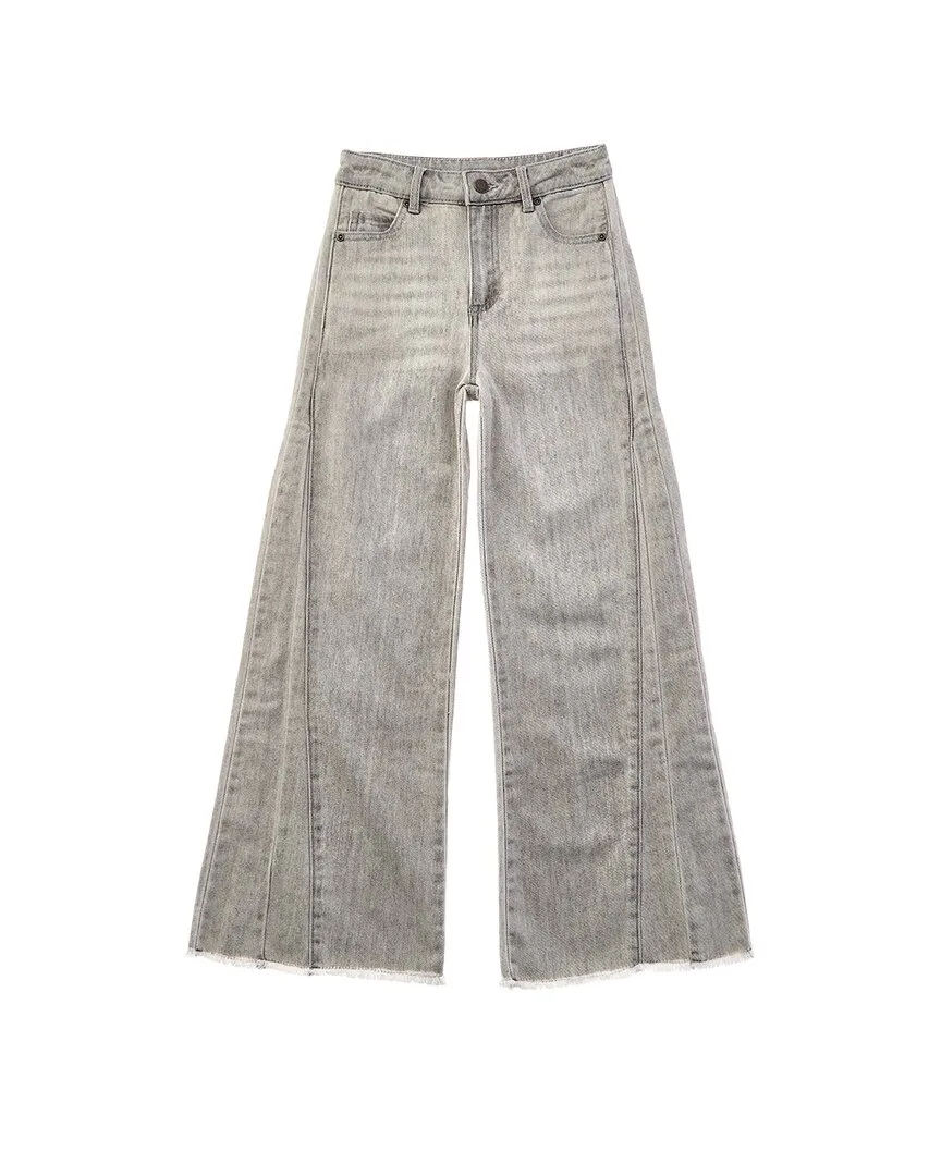 Side Paneled Seam Wide Leg Pant with Fray Hem by Tractr