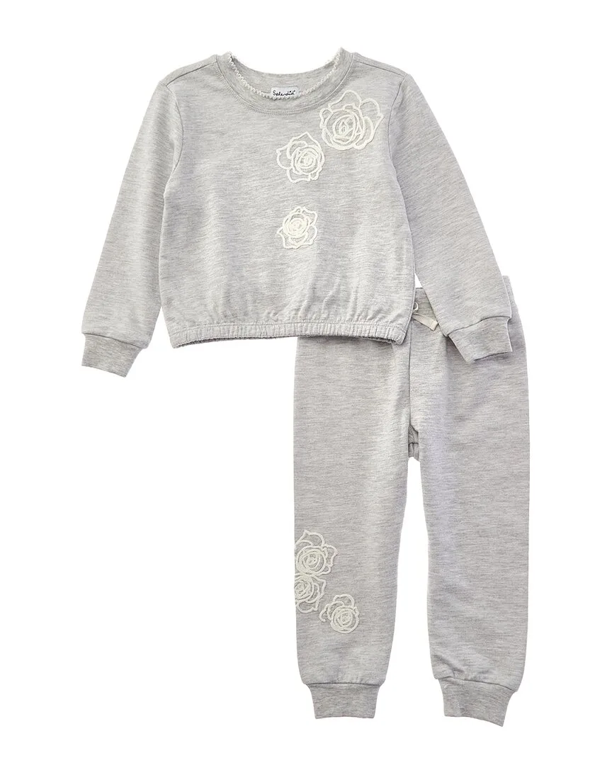 2Pc Rose Embroidery Toss Sweatshirt Set by Splendid