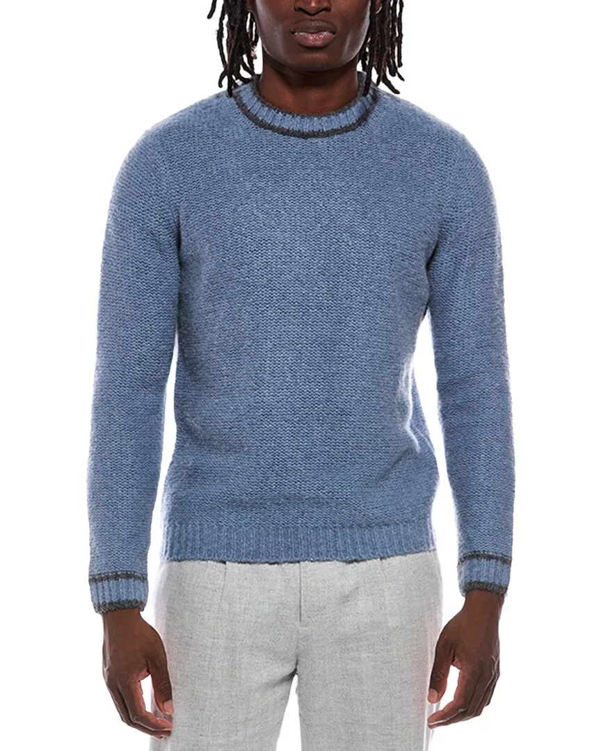 Purl Crewneck Striped Trims Wool & Cashmere-Blend Sweater by Autumn Cashmere