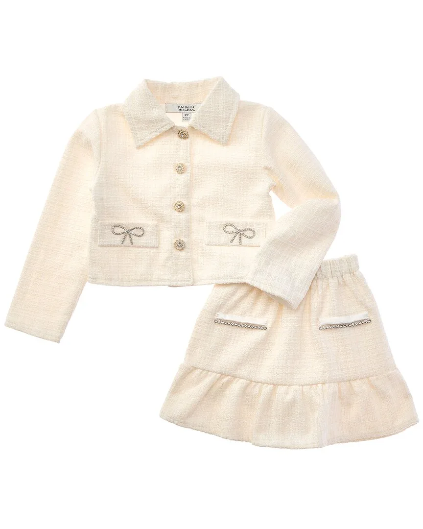 3Pc Tweed Jacket & Skort Set by Badgley Mischka