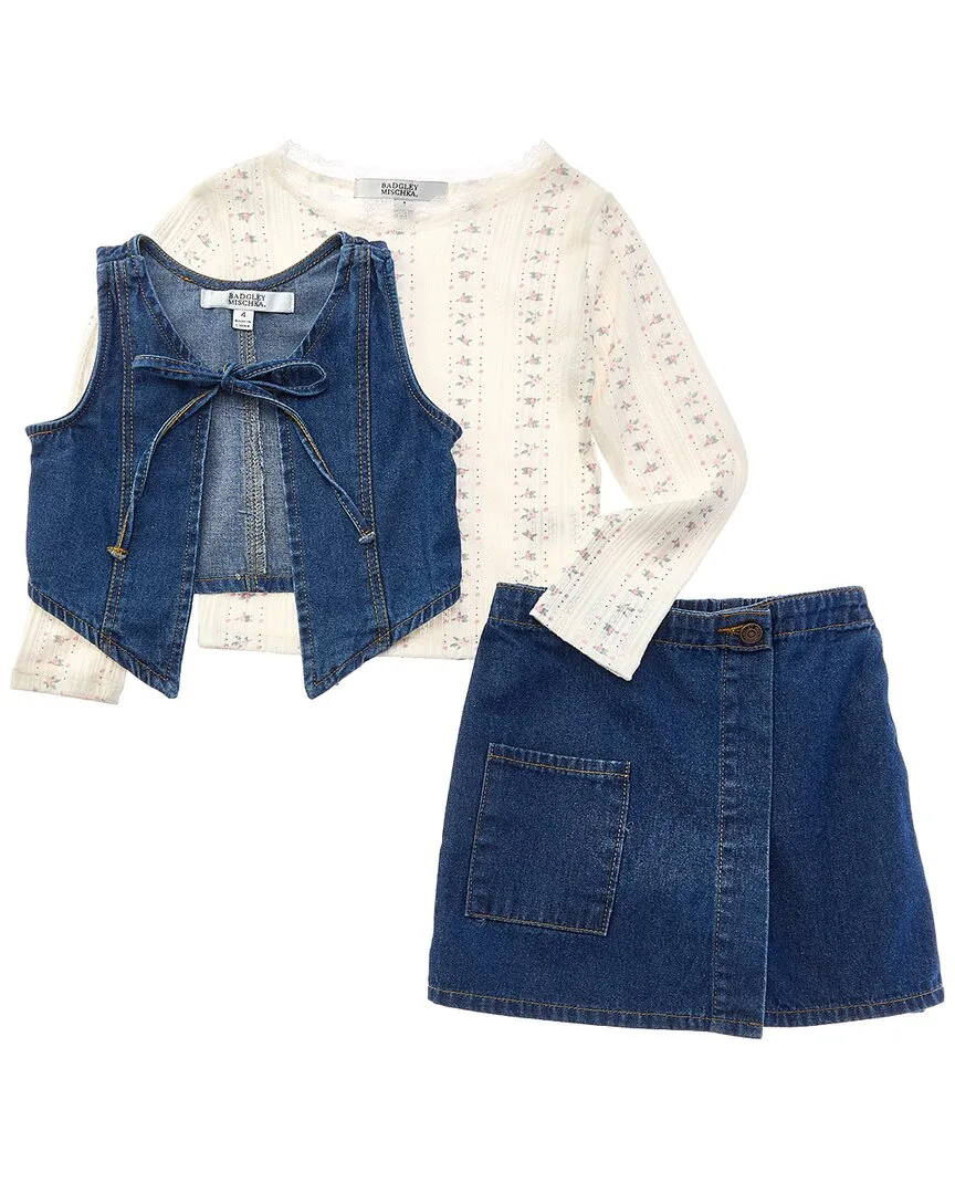 3Pc Denim Skort Set by Badgley Mischka