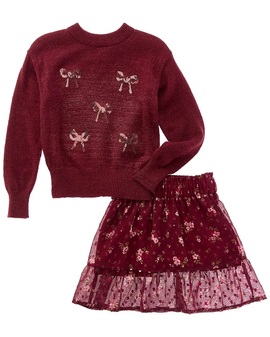 2Pc Sequin Bow Sweater & Skort Set by Badgley Mischka