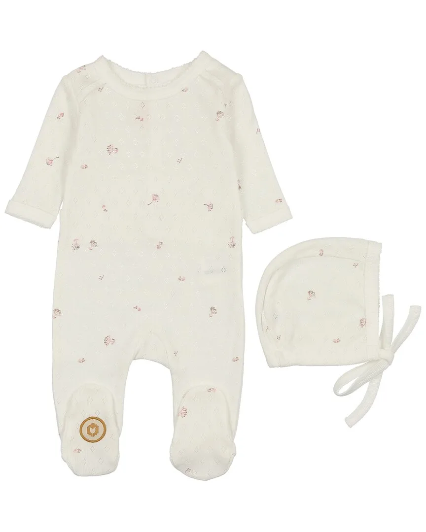 Pointelle Posies Footie & Hat Set by Mon Tresor