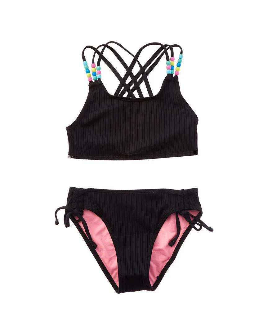 2Pc Rem Cup Pony Bead Bralette & Hipster Bottom Set by Beach Lingo