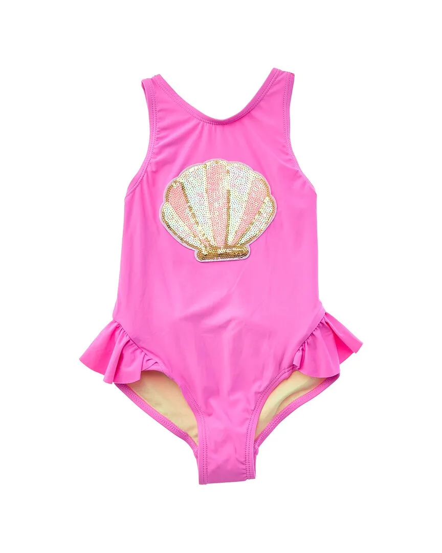 Shell Sequin Patch Wrap Around Ruffle One-Piece by Beach Lingo
