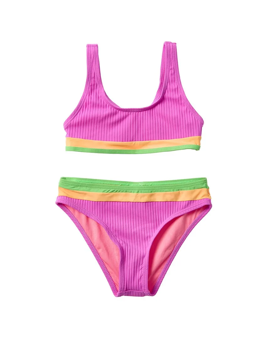 2Pc Rem Cup Colorblock Bralette & Hipster Bottom Set by Beach Lingo