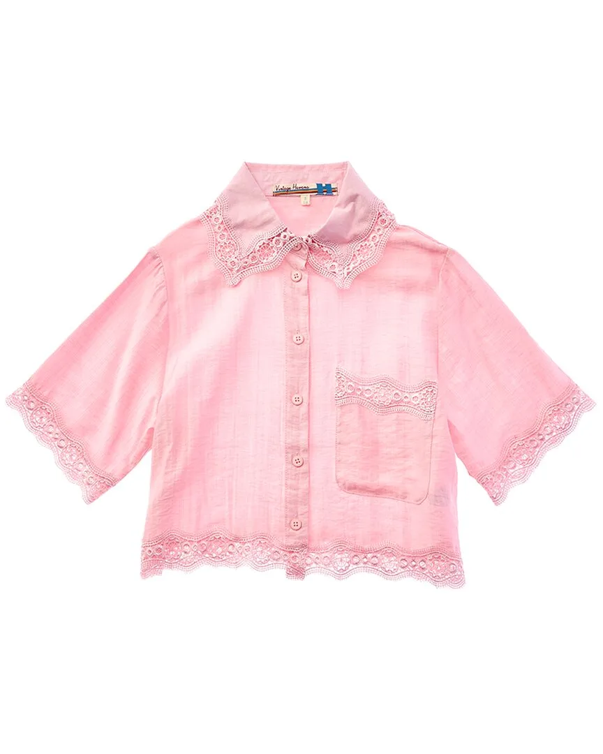 Lace Trim Button Up Shirt by Vintage Havana