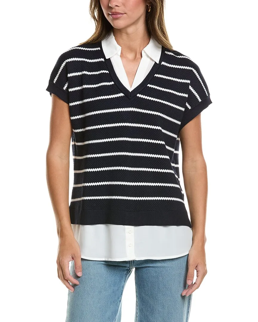 Drop Shoulder Textured Stripe Twofer Sweater by Adrianna Papell