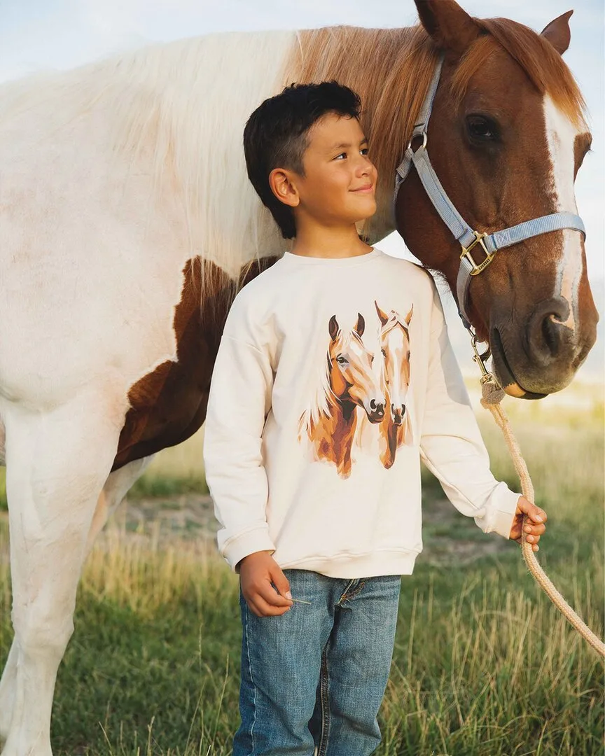 Horses Graphic Crew Neck Sweatshirt by Bums & Roses