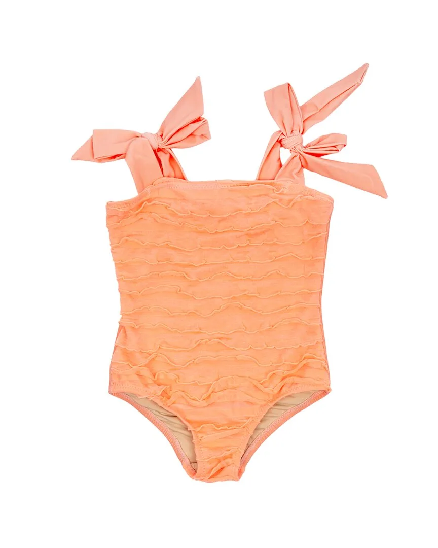 Neon Coral Ruffle Front One Piece Swimsuit by Shade Critters