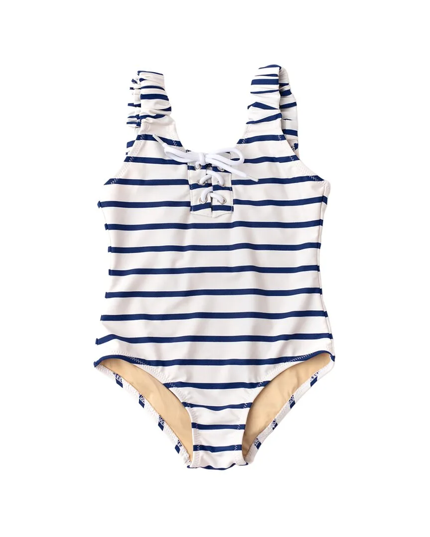 Nautical Stripe Lace Up One Piece Swimsuit by Shade Critters