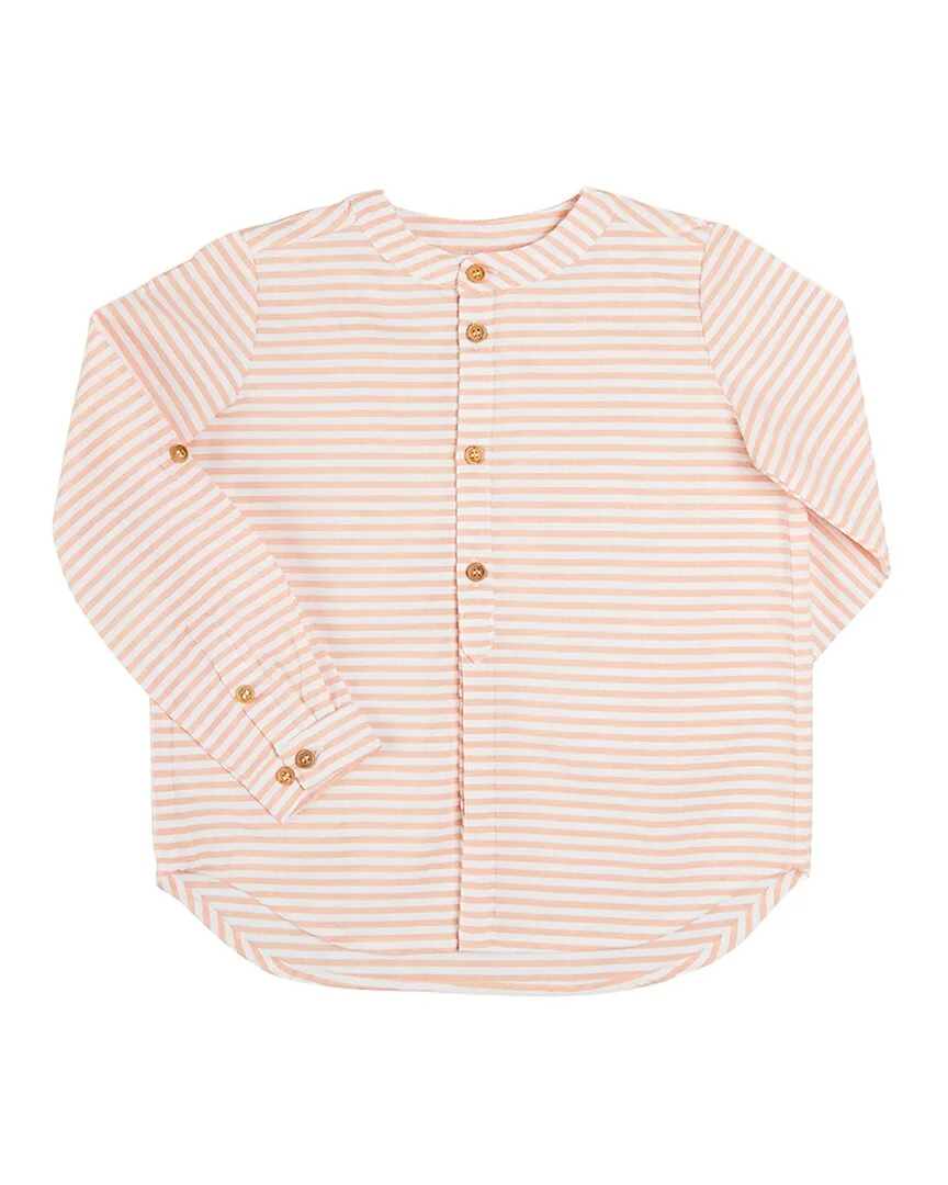 Striped Mao Collar Linen-Blend Shirt by Pepa London