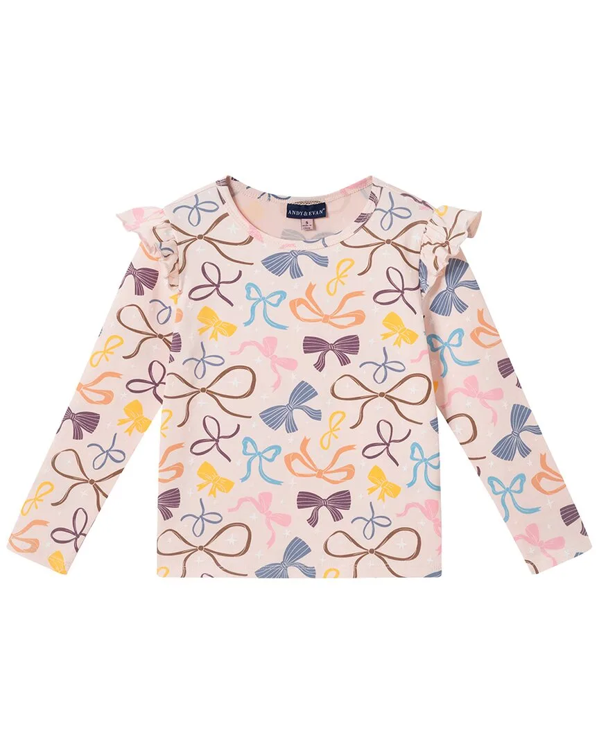 Bow Print Ruffle Shoulder T-Shirt by Andy & Evan