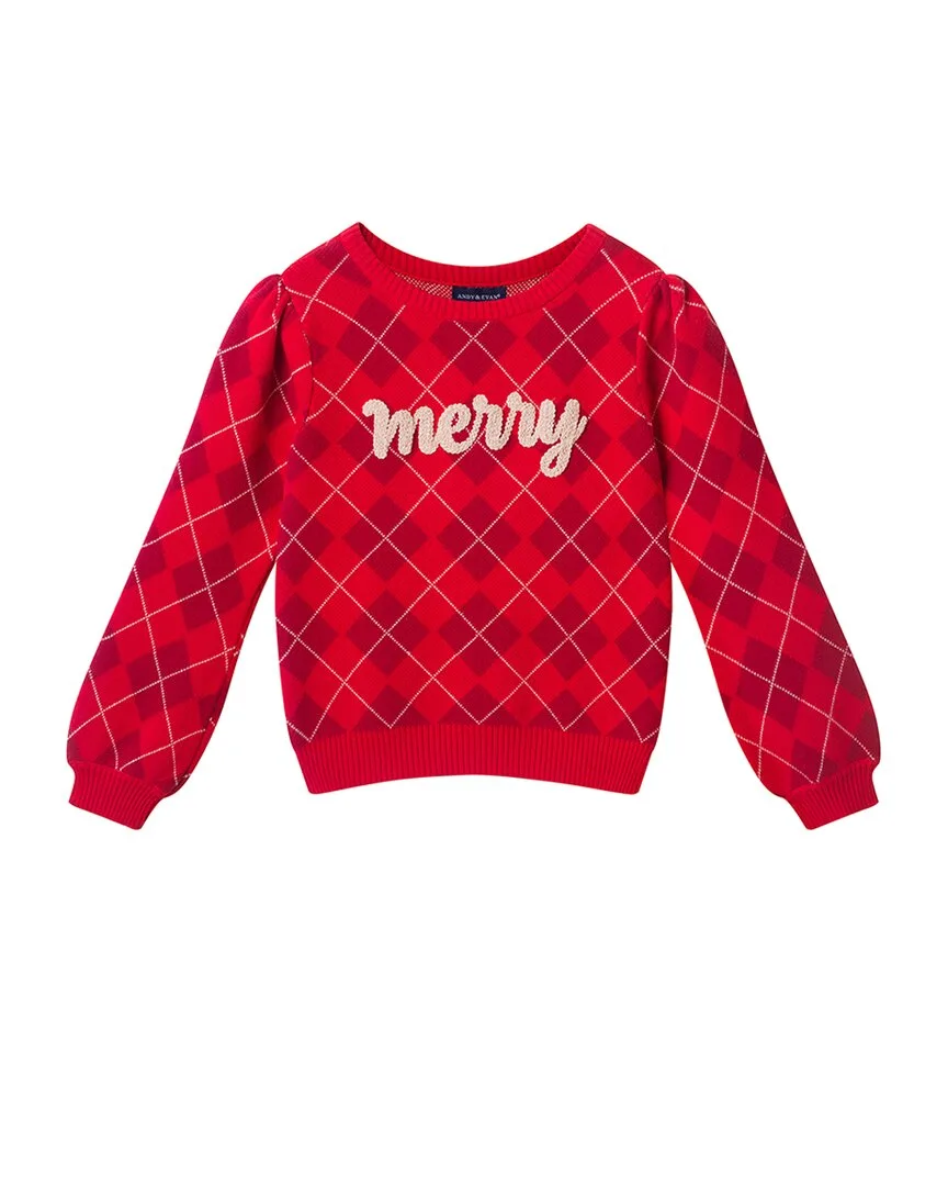 Merry Rope Applique Argyle Sweater by Andy & Evan