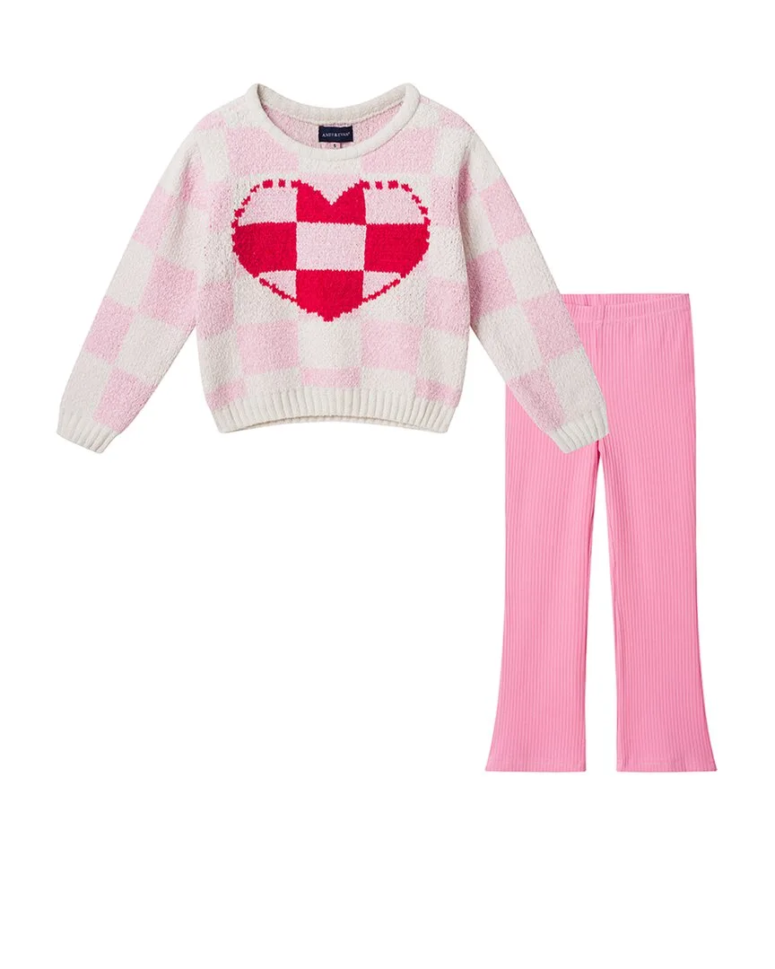 Heart Checker Sweater & Rib Flare Legging Set by Andy & Evan