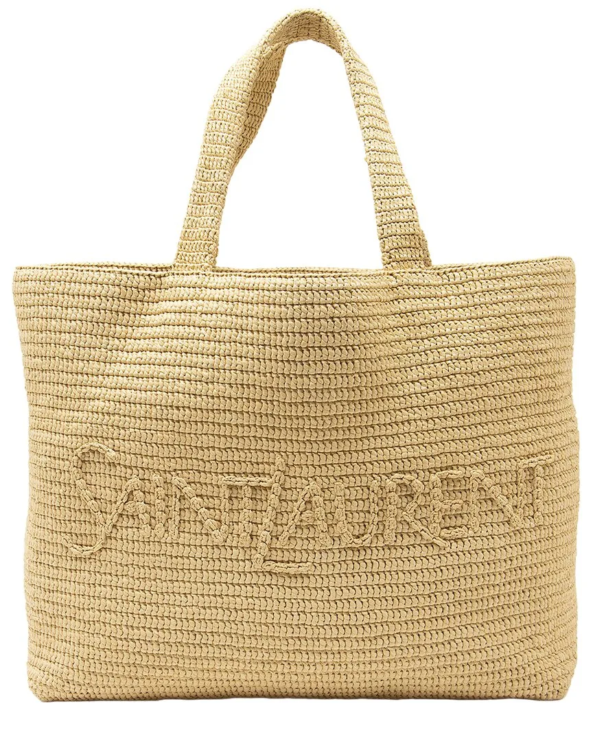 Beige Leather, Raffia Logo Tote (authentic Pre-Loved)