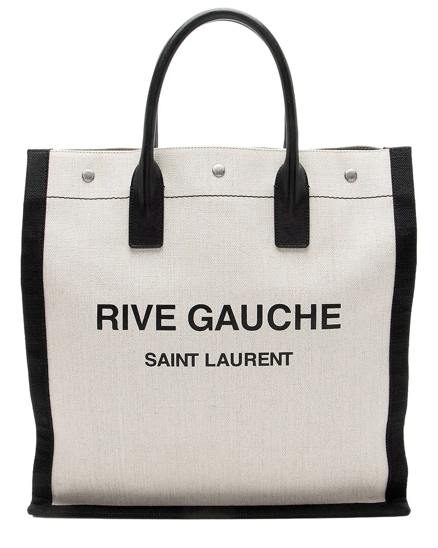 Beige, Black Calfskin, Canvas, Linen Rive Gauche N/S Tote (authentic Pre-Loved) by Saint Laurent