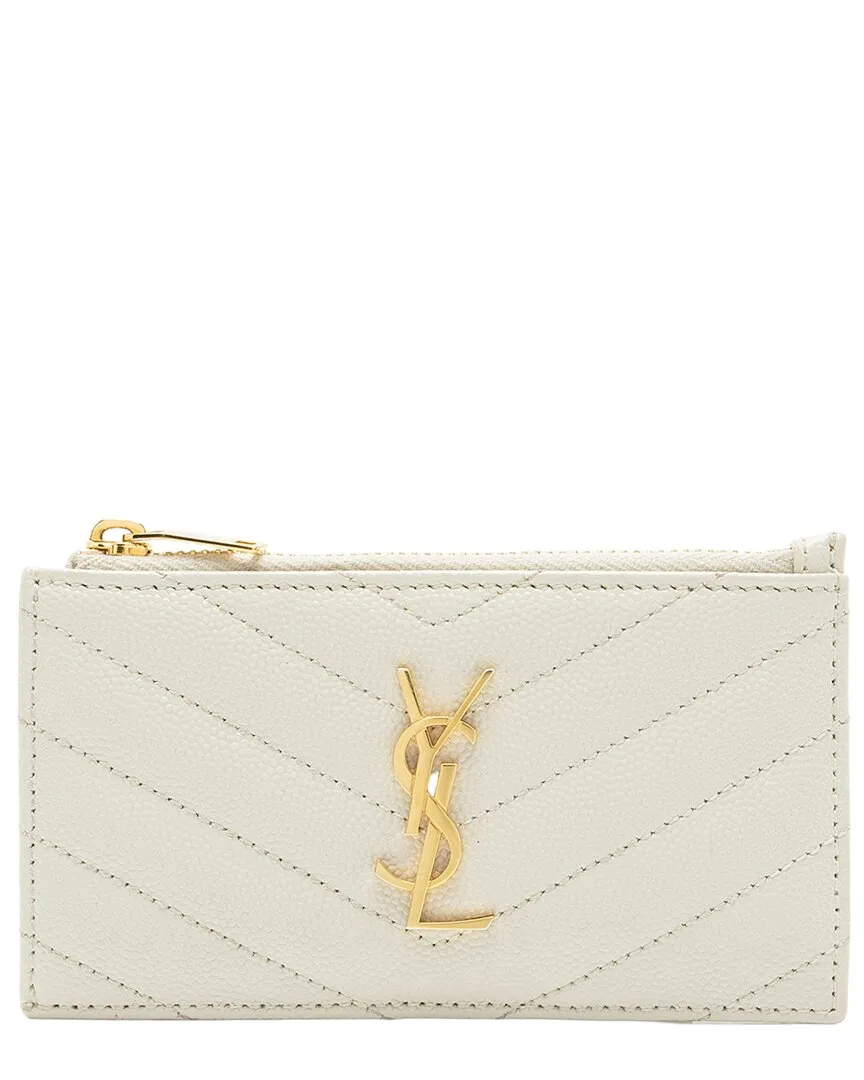 White Matelass Leather Fragments Zipper Card Case (authentic Pre-Loved)