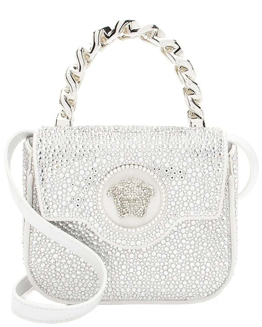 Silver, White Crystal, Leather, Satin La Medusa Mini Top Handle (authentic Pre-Loved) by Versace